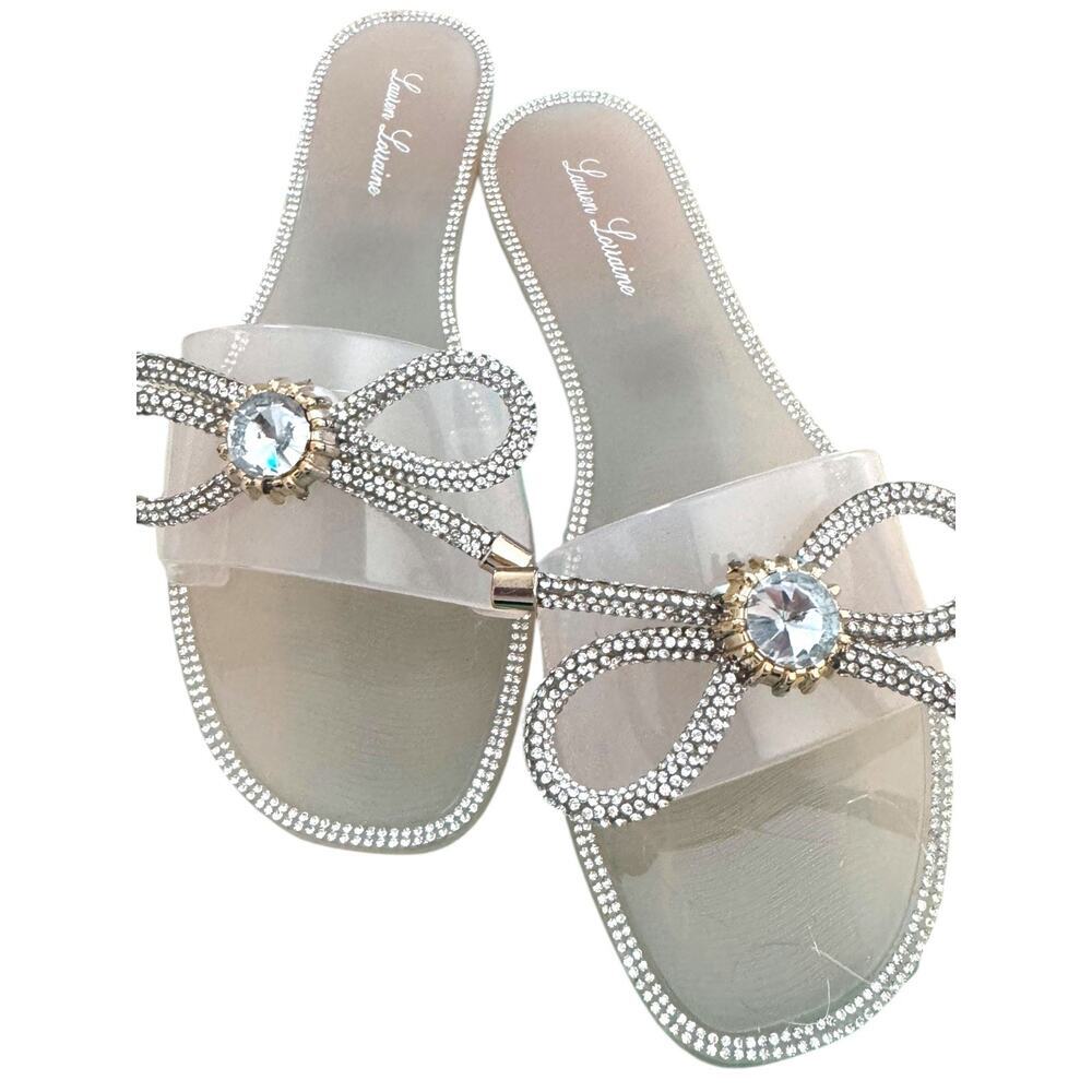 Lauren Lorraine Sandals Women's 6.5 Jelly Chain Slide Ivory & Gold Pool Resort